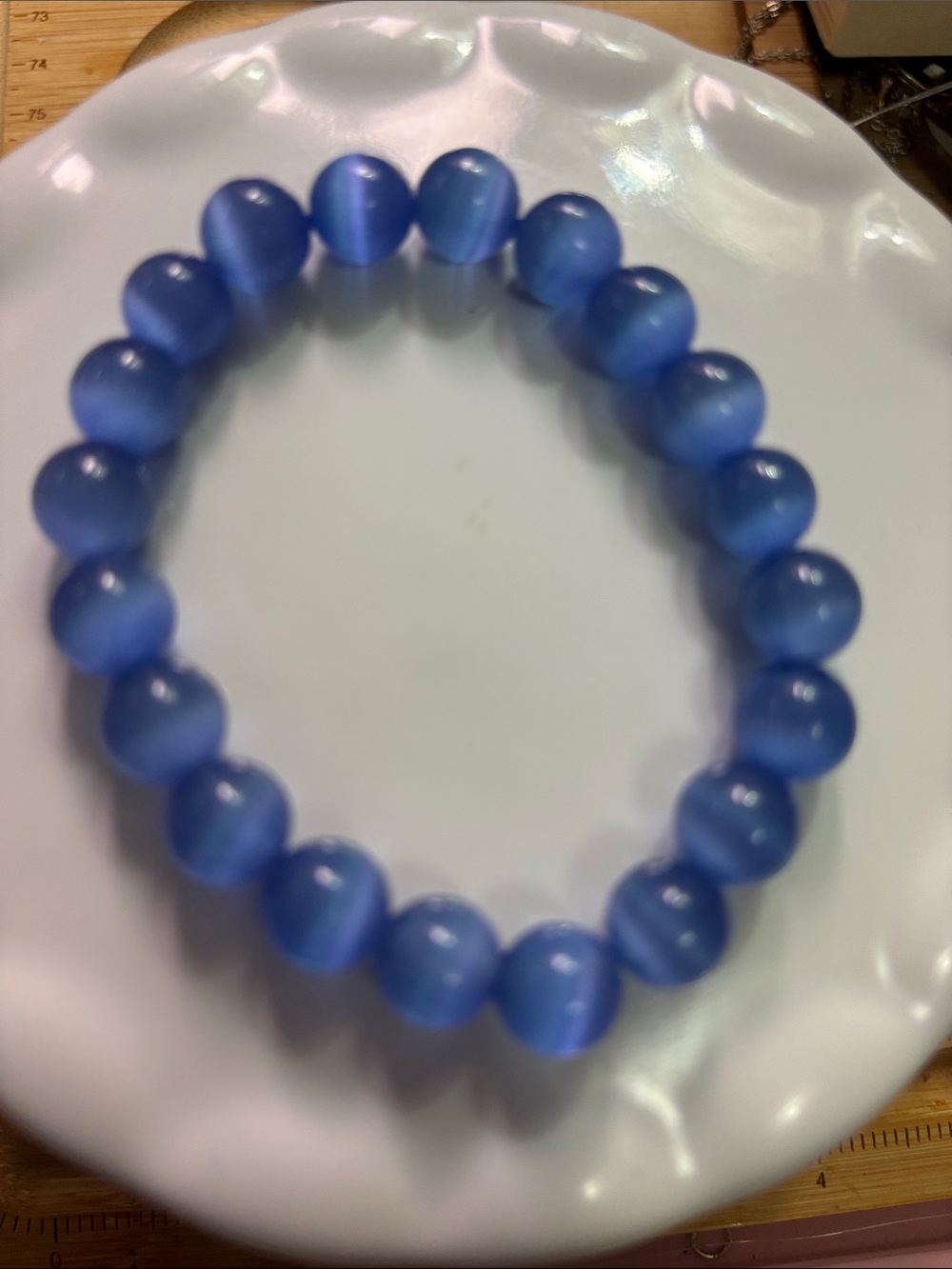 Cat Eye 10mm Blue Beaded Stretch Bracelet - Women's Jewelry